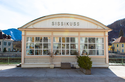 Historical music pavilion and souvenir shop called Sissikuss from the imperial city of Bad Ischl, Upper Austria.