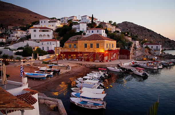 The picturesque village of Hydra island, Greece stock photo