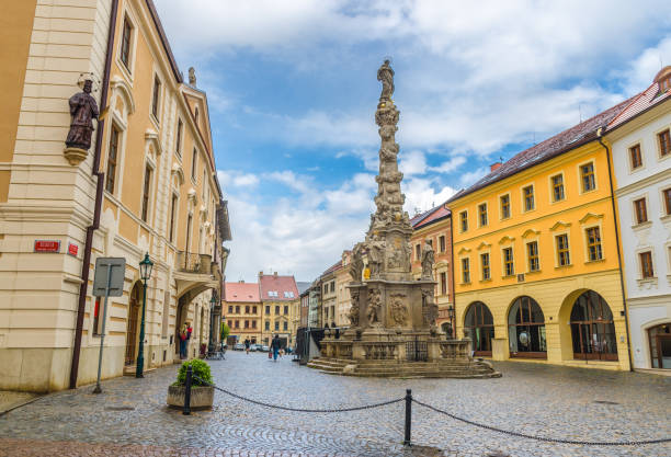 The Plague Column Morovy sloup Kutna Hora, Czech Republic, May 14, 2019: The Plague Column Morovy sloup or Column of the Virgin Mary Immaculate baroque style column bubonic plague photos stock pictures, royalty-free photos & images