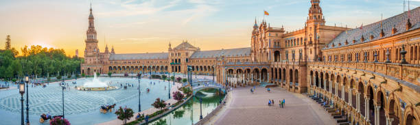 The Plaza Espana Spain Square (Plaza de Espana), Seville, Spain, built on 1928, it is one example of the Regionalism Architecture mixing Renaissance and Moorish styles. sevilla province stock pictures, royalty-free photos & images