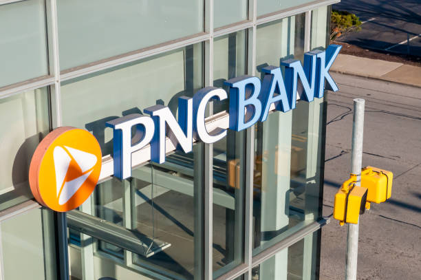 The PNC bank logo on the side of a building, Pittsburgh, Pennsylvania, USA stock photo