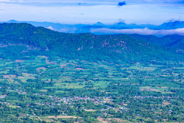 The point of view of the mountains and the town of Chaiyaphum at  Sai Thong National Park Thailand. stock photo