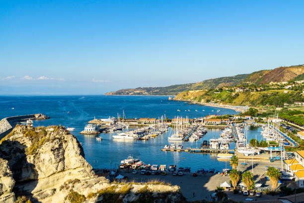 The port of Tropea during summer. Tropea is the most famous seaside resort town of Calabria region, southern Italy stock photo