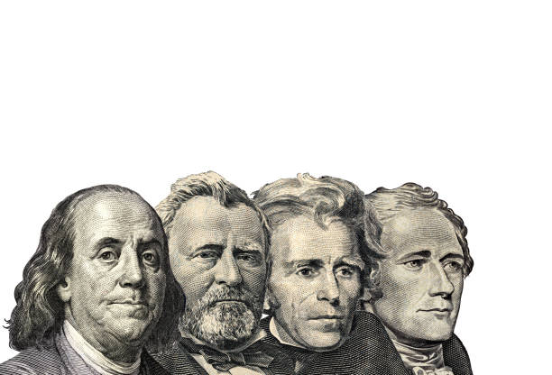 The Presidents on dollar of US American isolated on white background. This has clipping path stock photo