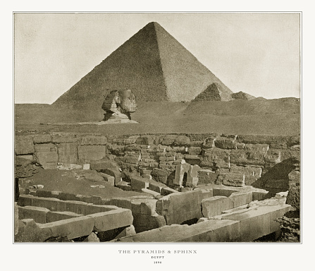 Antique Egypt Photograph: The Pyramids and Sphinx, Cairo, Egypt, 1893. Source: Original edition from my own archives. Copyright has expired on this artwork. Digitally restored.
