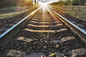 istock the rails go off into the distance against the background of sunset 1386026848