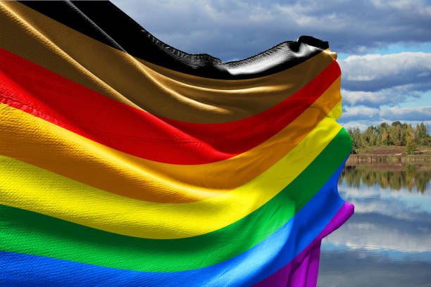 무지개 플래그 새로운 lgtb, 자부심, 진행, 무지개, 추상적 인, 배너, lgbtq 레즈비언, 퍼레이드 달, 자부심 - progress pride flag 뉴스 사진 이미지