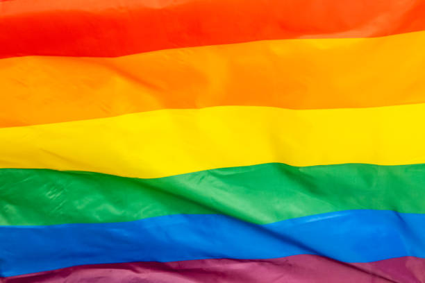 la bandera arco iris, utilizada como símbolo de los movimientos de orgullo lgbtq - pride month fotografías e imágenes de stock