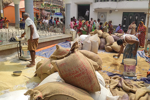 Bardhaman, West Bengal, India - January 09, 2022; the ration being distributed among the common people in West Bengal supplied by the government
