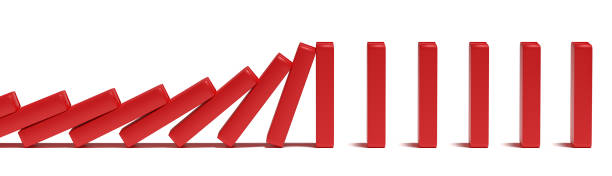 The red blocks are pushing. Trends and problems concept The red blocks are pushing. Trends and problems concept. 3d rendering domino stock pictures, royalty-free photos & images