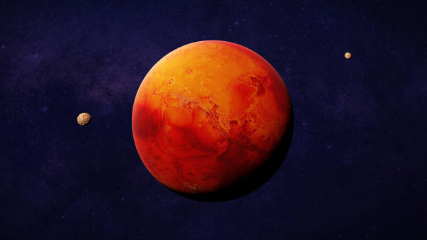 the red planet Mars with it moons Phobos and Deimos, part of the solar system artist's interpretation of the red planet mars planet stock pictures, royalty-free photos & images