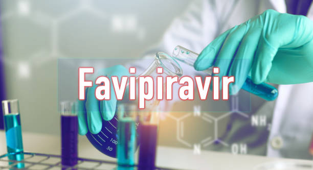 The research results of antiretroviral therapy Favipiravir antiviral drug to fight COVID-19, coronavirus. stock photo