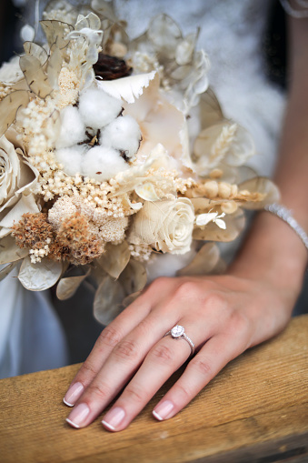 The Ring And The Wedding Bouquet in The Bride's Hand