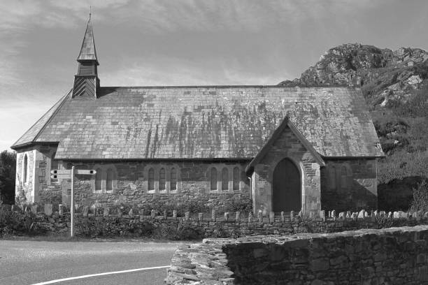 The Ring of Kerry - Abandoned Church in Black and White stock photo