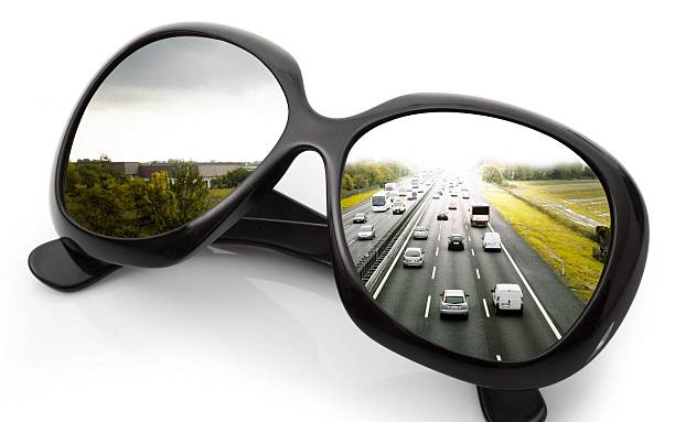 the road through glasses stock photo