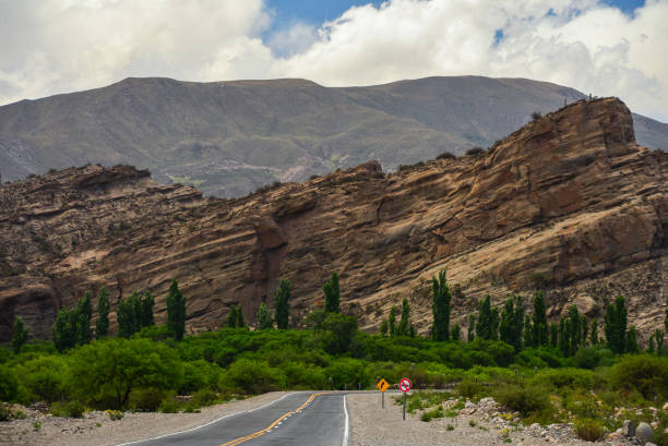 The road through the barren Andean foothills to the altiplano of Antofagasta de la Sierra stock photo