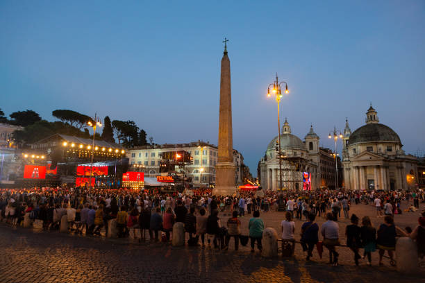 The Roma-Coca Cola Summer Festival 2014 at the Piazza del Popolo, during a cloudless summer evening. stock photo