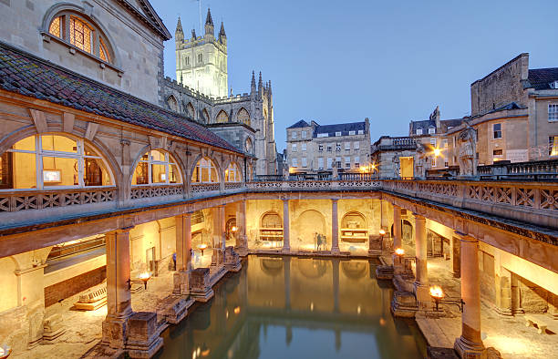 The Roman Baths in Bath, England Old roman baths at bath, england, built on the site of the godess aquae suilis  somerset england stock pictures, royalty-free photos & images