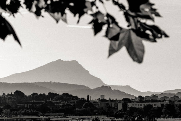the Sainte Victoire mountain in the morning light in spring stock photo