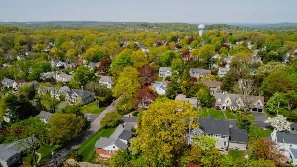 The scenic aerial view of Scarsdale city, Westchester County, New York State, USA, at spring sunny day. stock photo