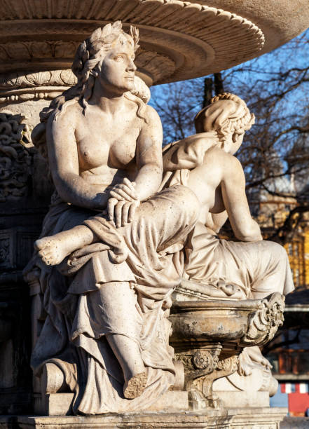 The sculpture of Danube Fountain in Budapest. The female figure symbolizes Sava river stock photo