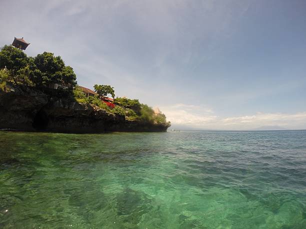 The sea and house on the cliff in Bali Indonesia stock photo