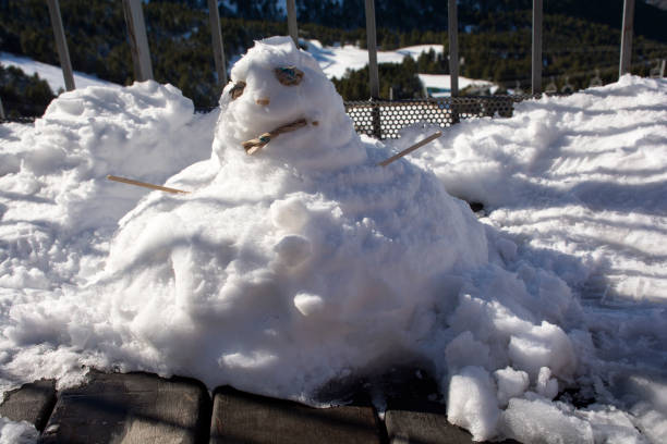 The snowman melted under the sun.The snowman is melting.  melting snow man stock pictures, royalty-free photos & images