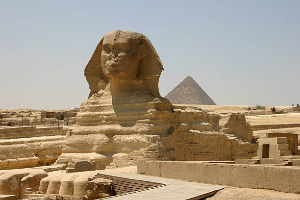 The Sphinx with a pyramid stock photo