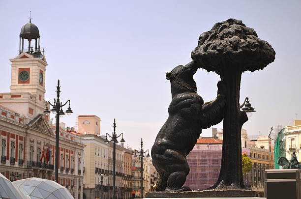 The statue of bear and strawberry tree in Madrid, Spain stock photo