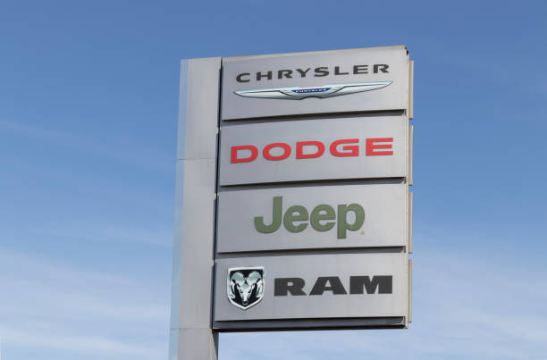 The Stellantis subsidiaries of FCA are Chrysler, Dodge, Jeep, and Ram. stock photo