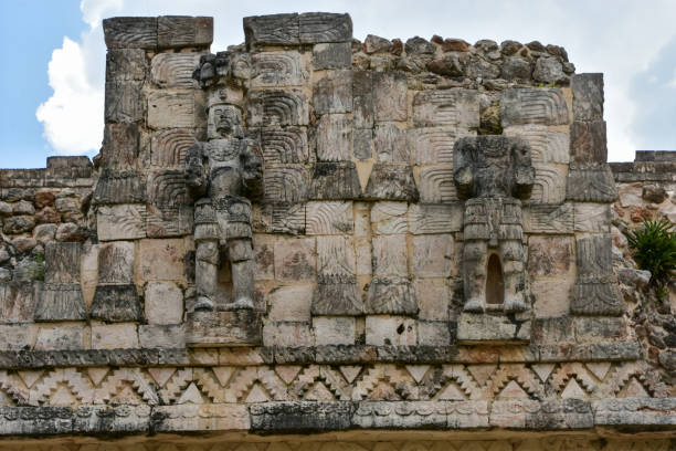 The stone lattice work at Kabah, a Maya archaeological site in the Puuc region of western Yucatan, Mexico stock photo