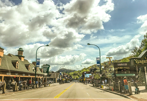April 27, 2018.  Gatlinburg, Tennessee. Located in the Appalachian Mountains. Gatlinburg,is a tourist destination for many. Full of shops, good food, and various attractions, this is a great place for the whole family. Gatlinburg stands as the gateway to the Great Smoky Mountains National Park. Many make this a part of their yearly vacation destinations.