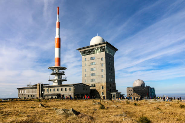 The summit of the Brocken with buildings - the highest mountain in Northern Germany stock photo