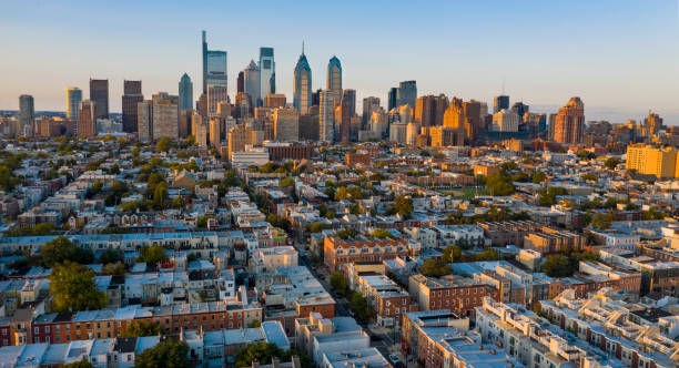 The Sun is Setting on the South Side of Downtown Philadelphia Pennslyvania stock photo