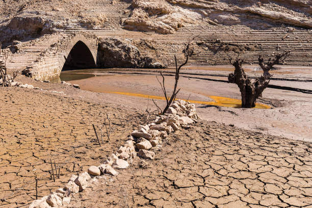 the sunken village of Mansilla de la Sierra, Spain stock photo