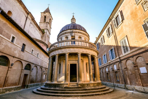 The Tempietto del Bramante in the courtyard of San Pietro in Montorio in Trastevere in the heart of Rome stock photo