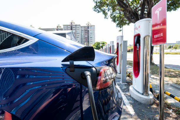 The Tesla electric car charging station system in Taiwan. stock photo