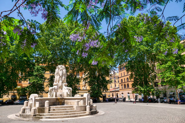 The Testaccio Square with the Fountain of the Amphorae in the Testaccio district in Rome stock photo