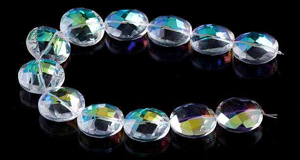 The thread of transparent round crystal stock photo