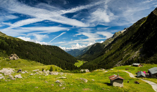 The Tour du Mont Blanc Trail with huts stock photo