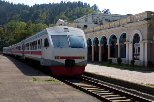 The train is at the station Borjomi. stock photo