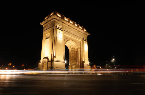 The Triumphal Arch in Bucharest Romania stock photo