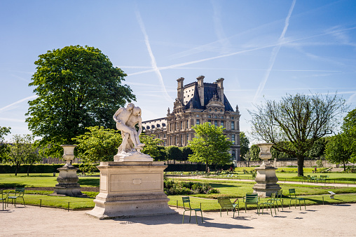 The Tuileries garden in Paris by a sunny morning.