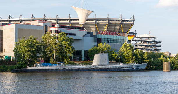 The USS Requin docked on the Monongahela river in Pittsburgh, Pennsylvania, USA stock photo