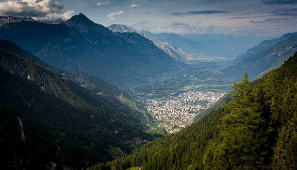 The view over Martigny-Combe Switzerland stock photo