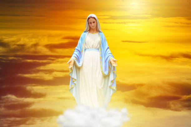 The Virgin Mary statue with sun rise. The Virgin Mary statue with sun rise. virgin mary stock pictures, royalty-free photos & images