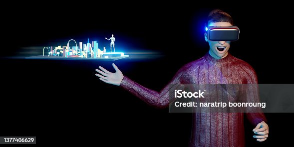 istock The VR camera displays a map of the Metaverse world The sandbox Avatars Metaverse worlds and 3D illustrations 1377406629