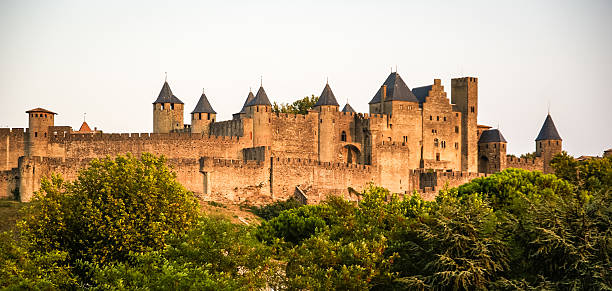 The walls of medieval town  of Carcassonne, South France stock photo