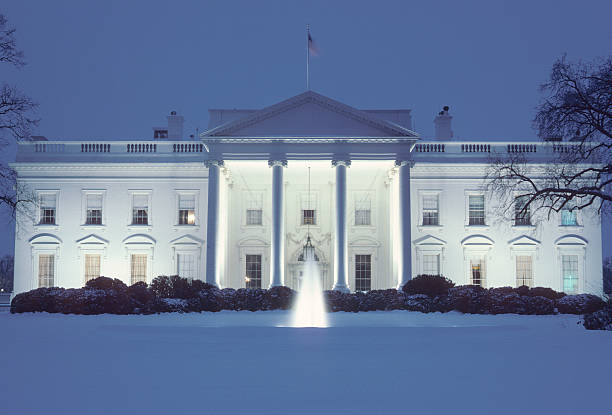 The White House after a heavy snowfall. stock photo