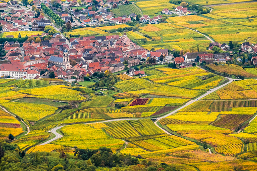 The wine-making village of Orschwiller, Bas-Rhin, Alsace, France,  just west of Sélestat. Perched on a rocky spuroverlooking the Upper Rhine Plain.